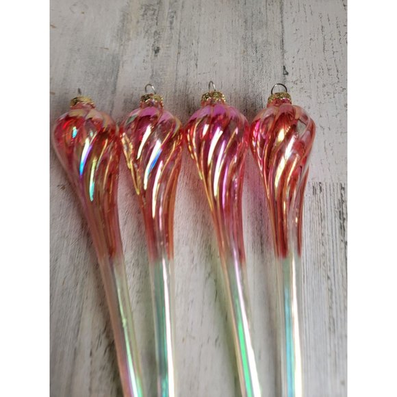 Iridescent long Red Twisted glass ornament Xmas set - Picture 5 of 7